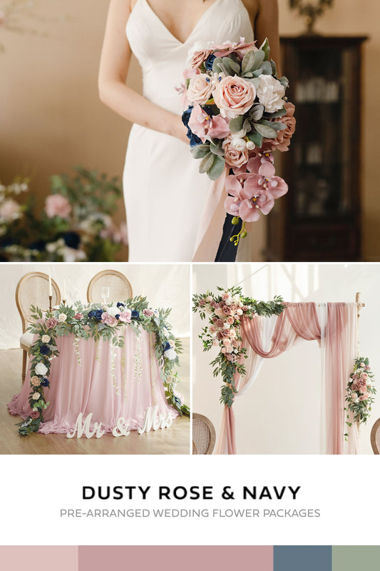 Pre-Arranged Wedding Flower Packages in Dusty Rose & Navy