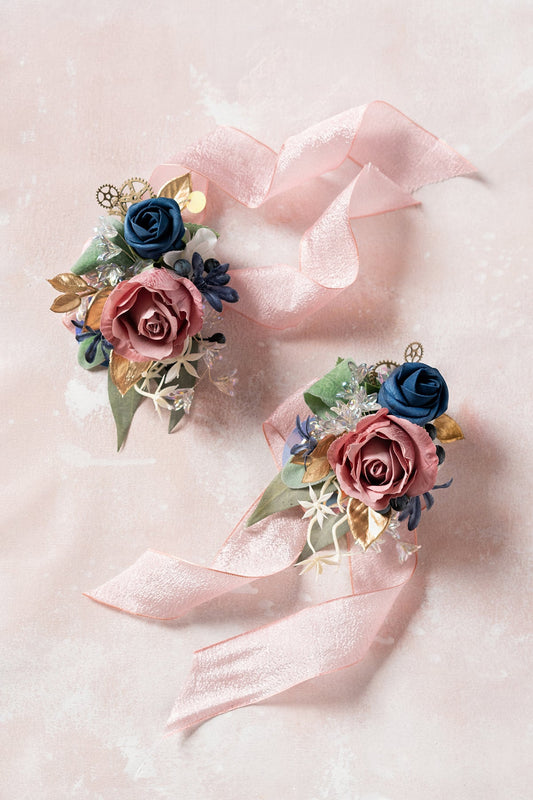 Wrist Corsages & Shoulder Corsages in Dusty Rose & Navy Blue